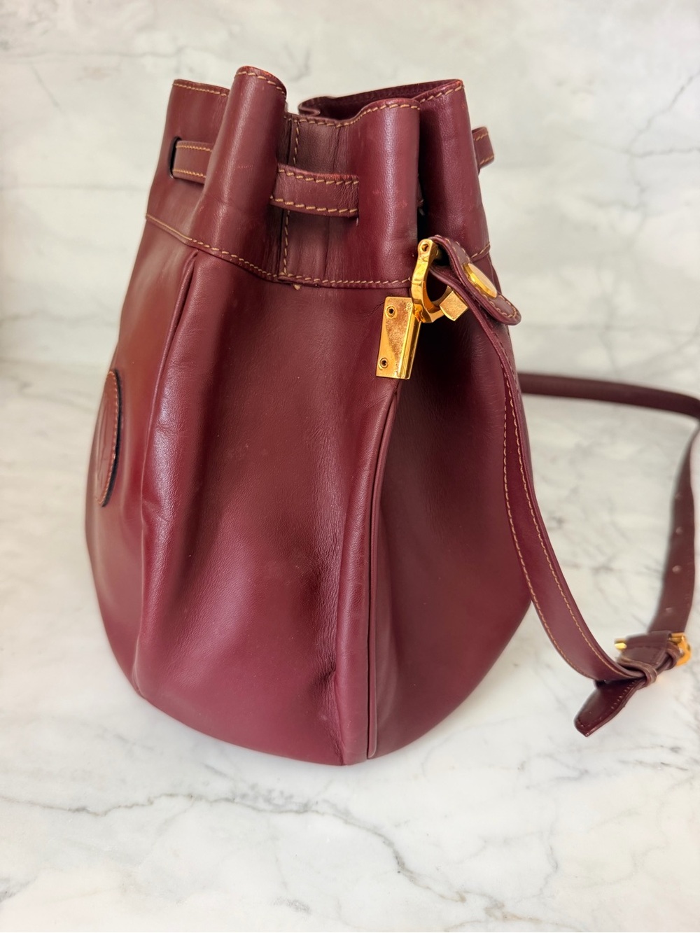 MUST DE CARTIER 2C Logo Drawstring Shoulder Bag Leather - Picture 4 of 6